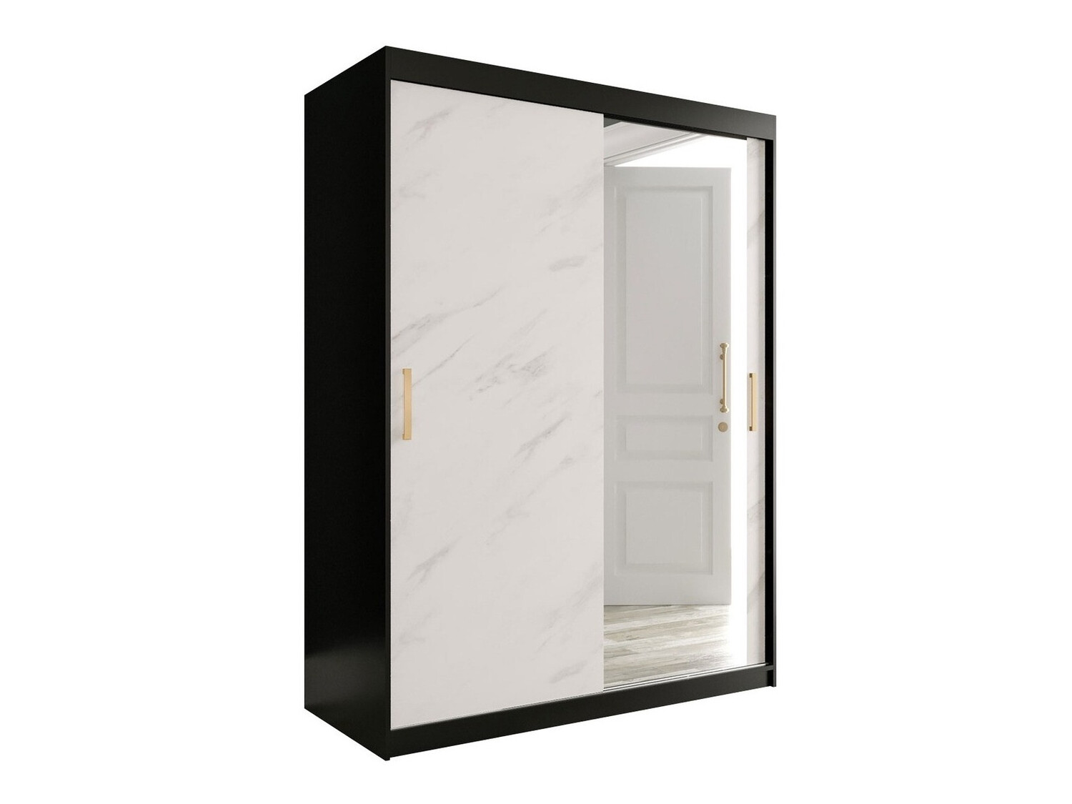 Garderobna omara Hartford 260 (Mat črna + Beli marmor)