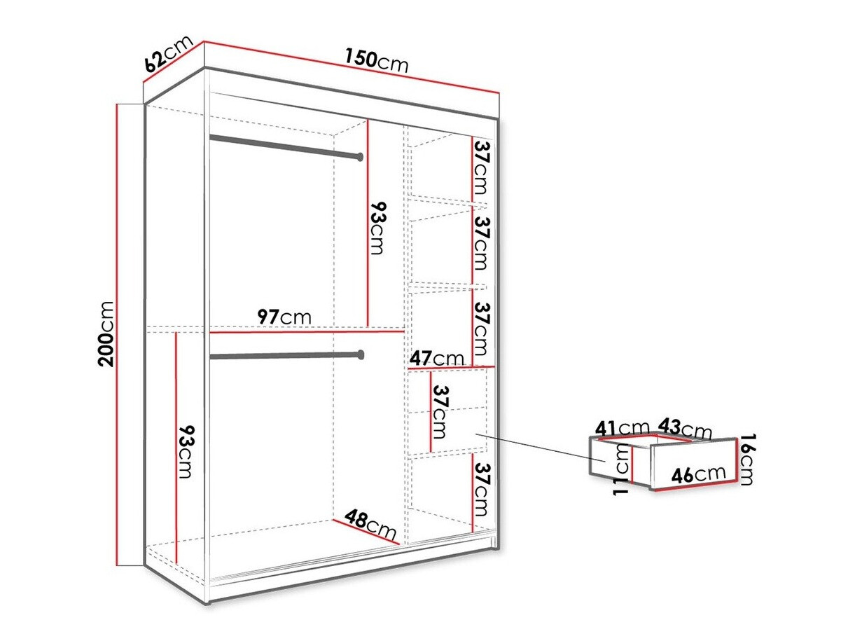 Garderobna omara Hartford 260 (Mat črna + Črni marmor)