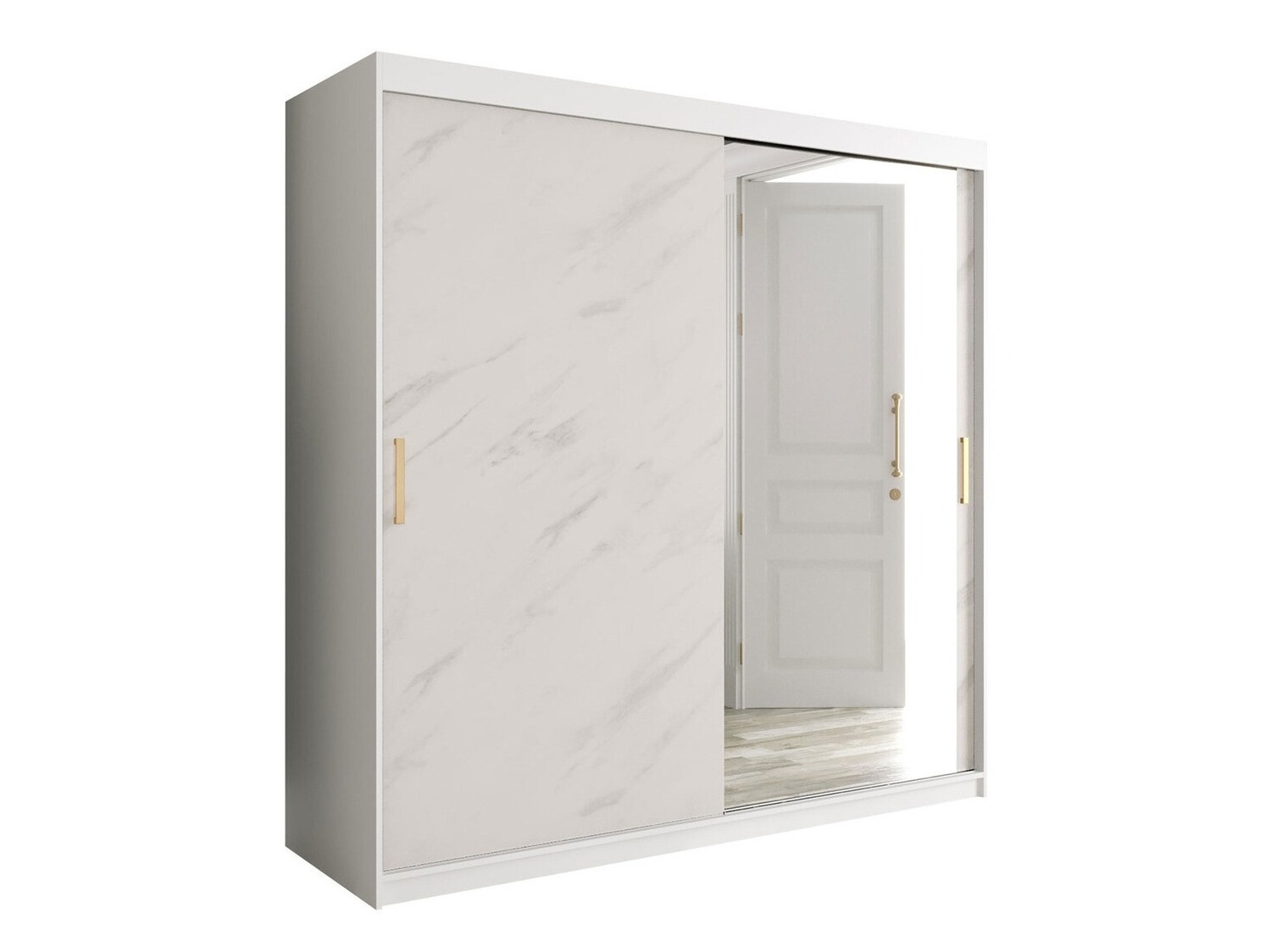 Garderobna omara Hartford 262 (Mat bela + Beli marmor)