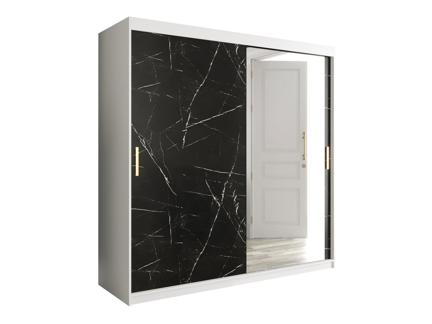 Garderobna omara Hartford 262 (Mat bela + Črni marmor)