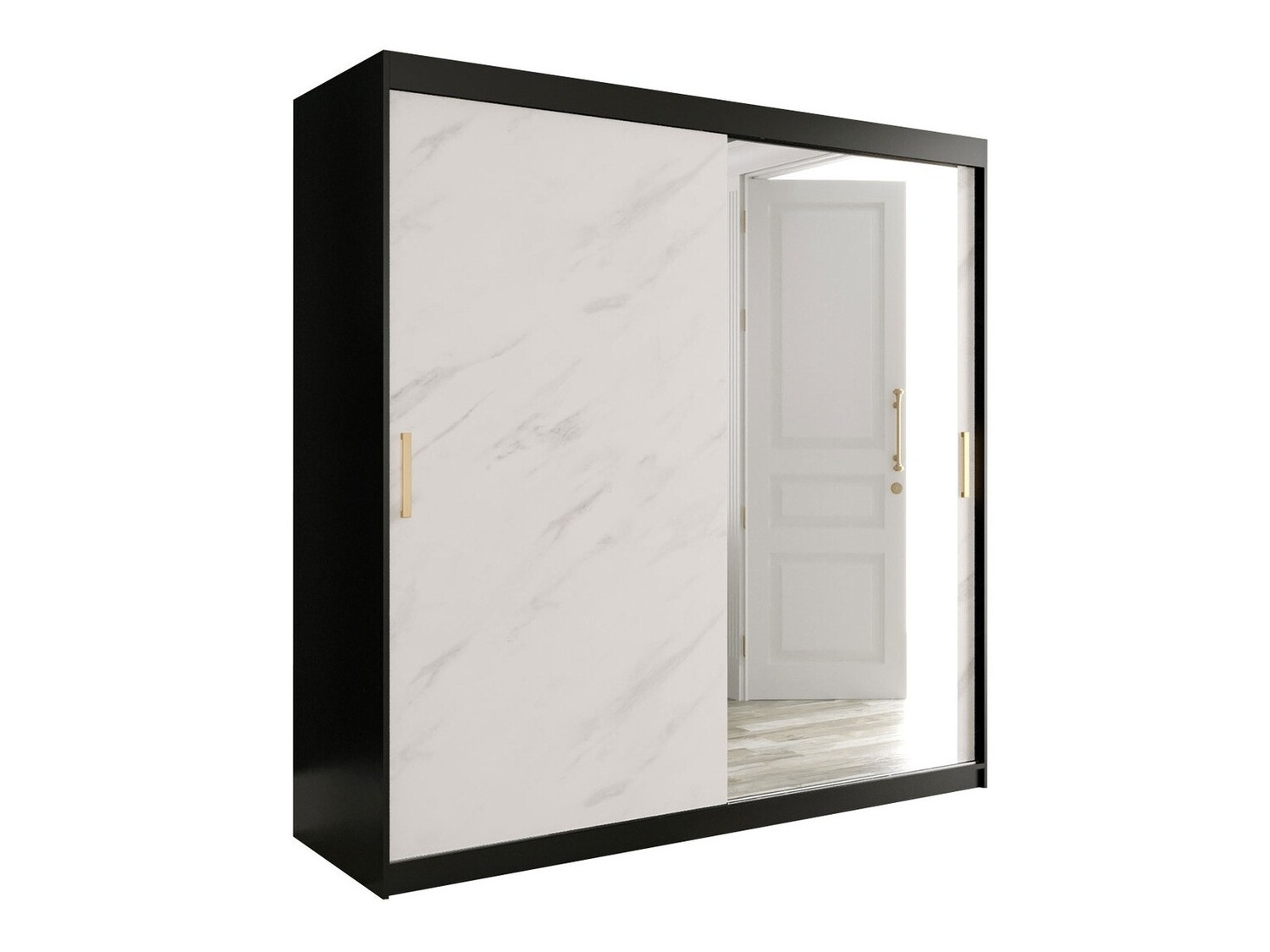 Garderobna omara Hartford 262 (Mat črna + Beli marmor)