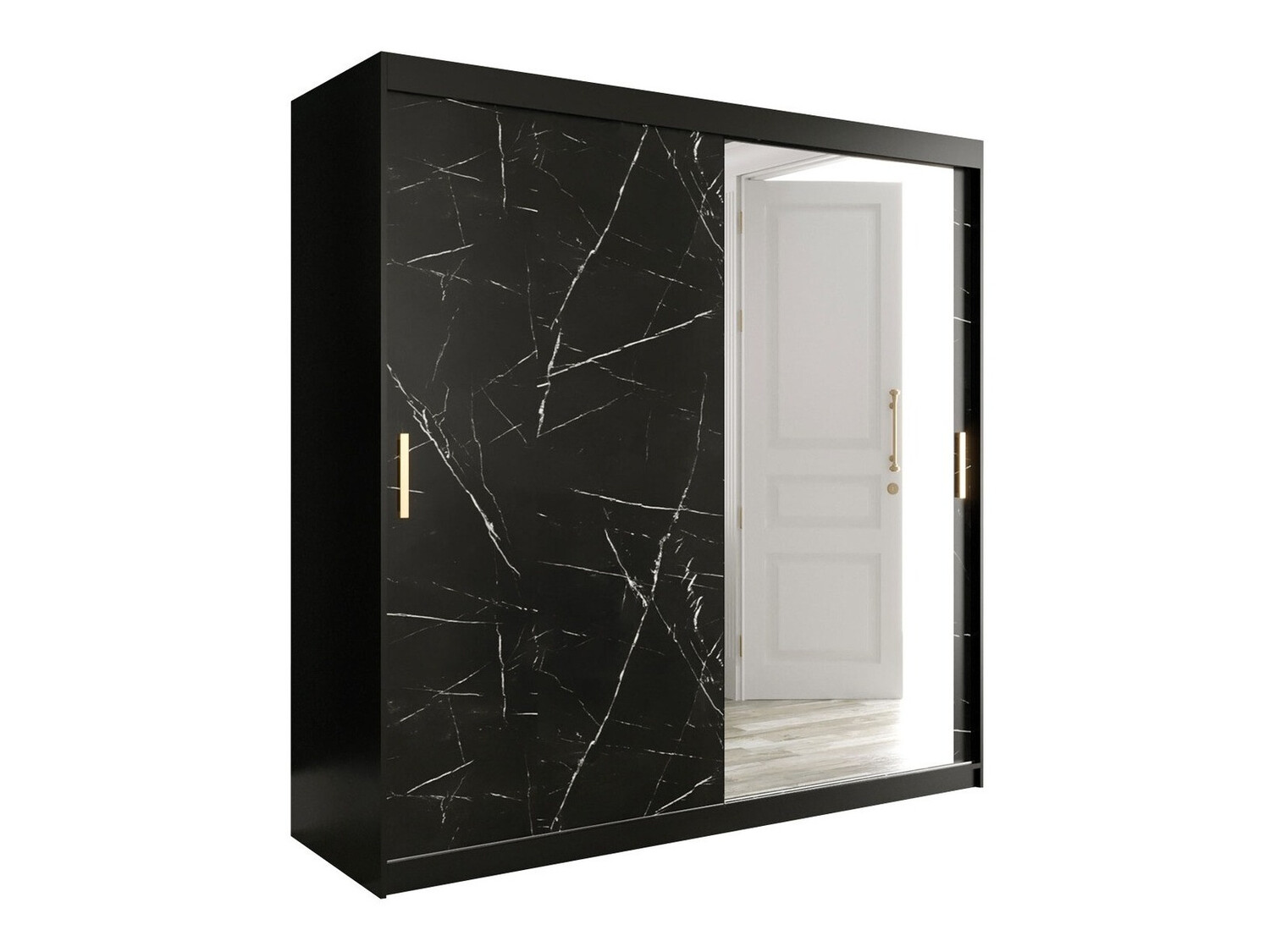 Garderobna omara Hartford 262 (Mat črna + Črni marmor)
