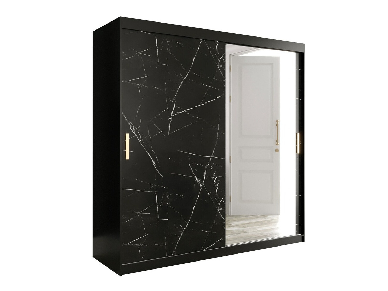 Garderobna omara Hartford 262 (Mat črna + Črni marmor)