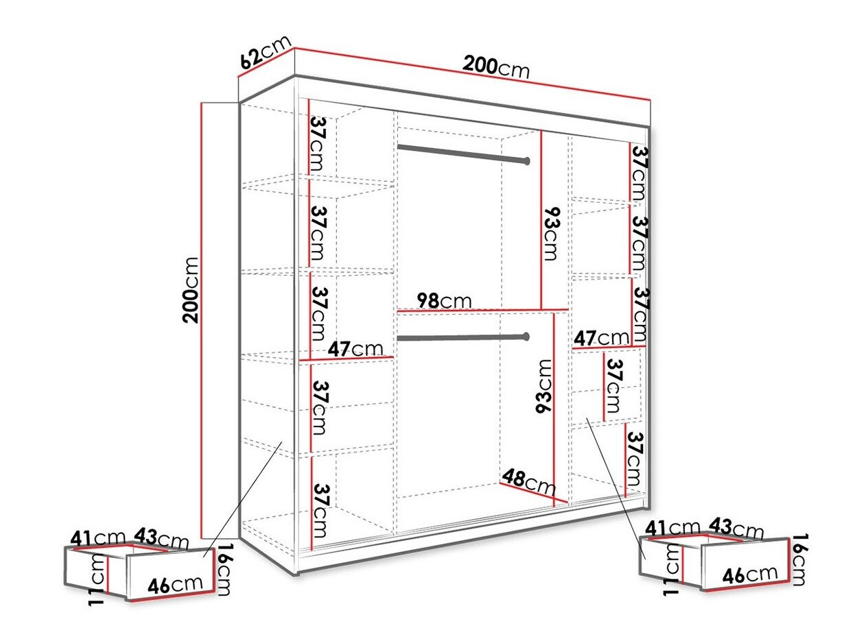 Garderobna omara Hartford 262 (Mat črna + Črni marmor)