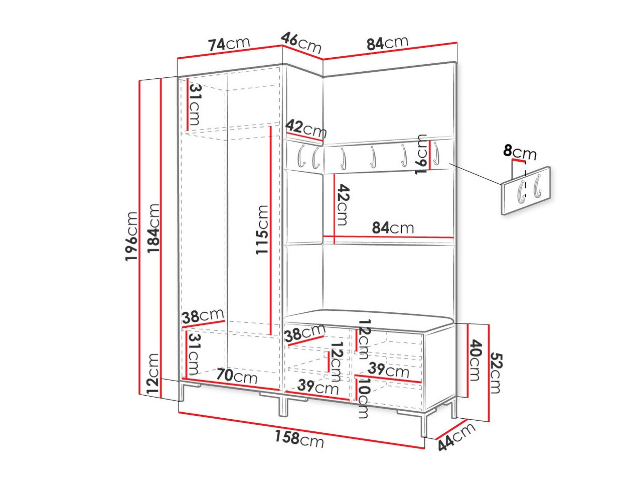 Komplet za predsobo Tivsoa 100 (Črna)