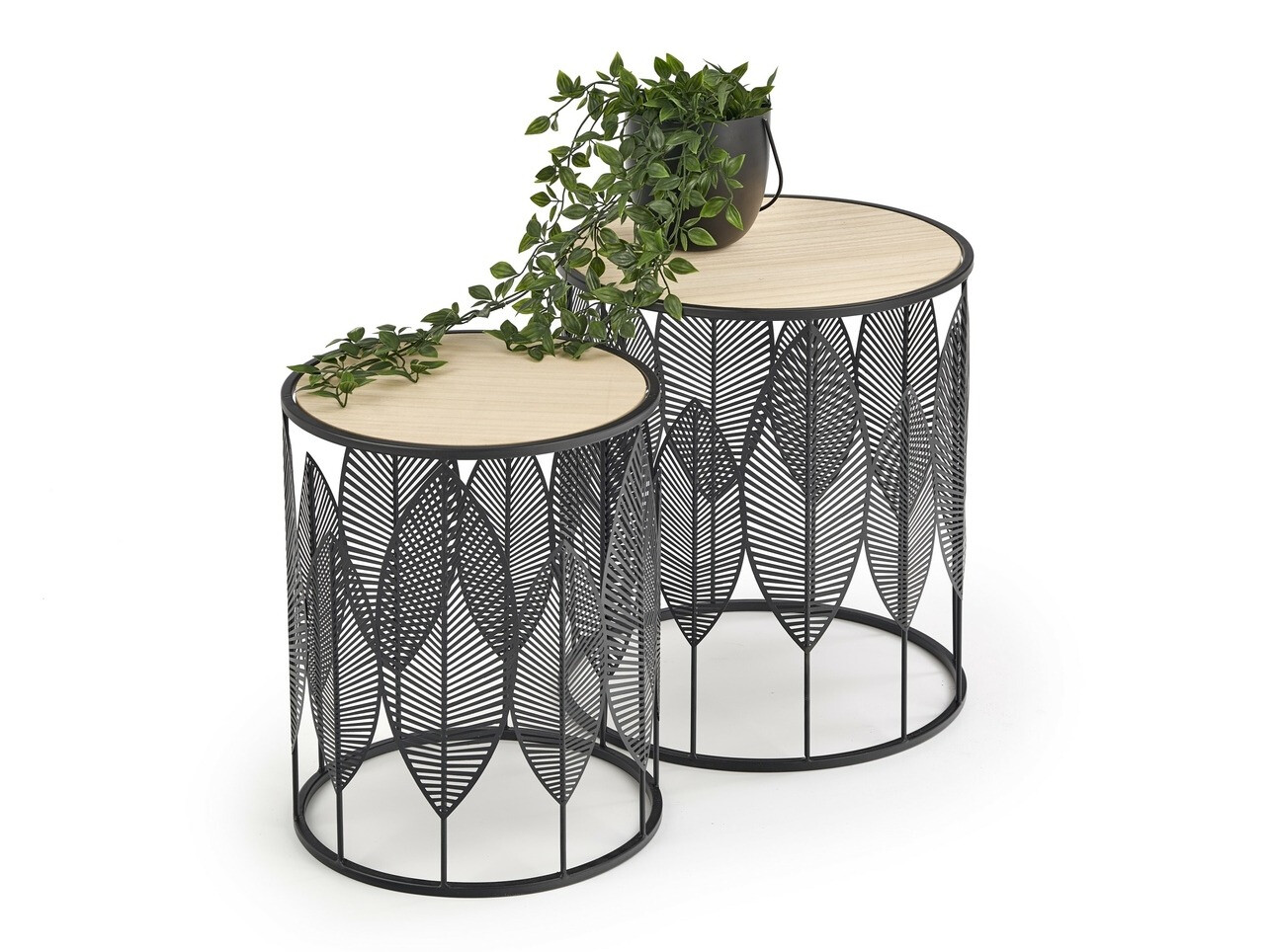 Komplet stranskih mizic Houston 974 (Črna + Svetel les)