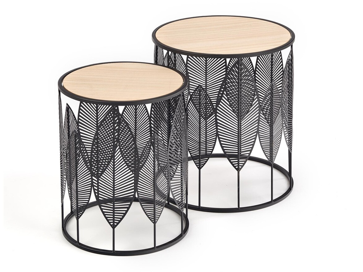 Komplet stranskih mizic Houston 974 (Črna + Svetel les)