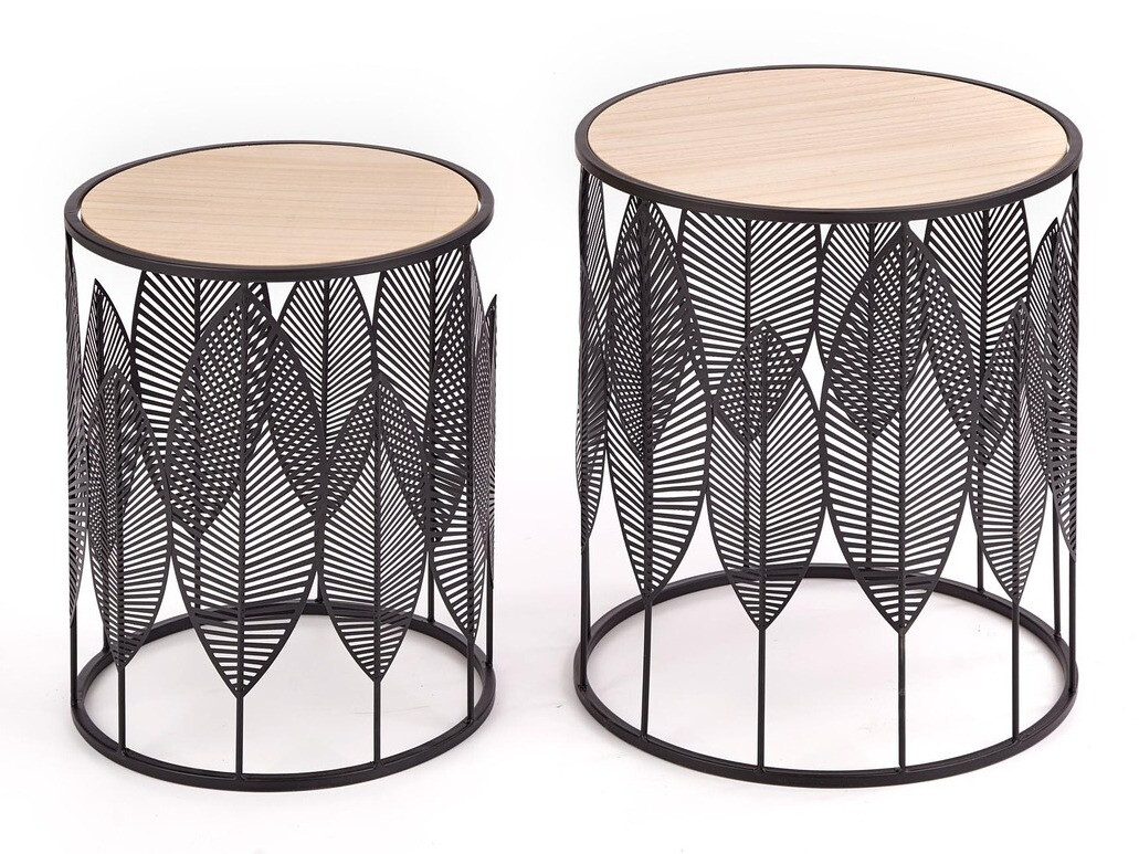 Komplet stranskih mizic Houston 974 (Črna + Svetel les)