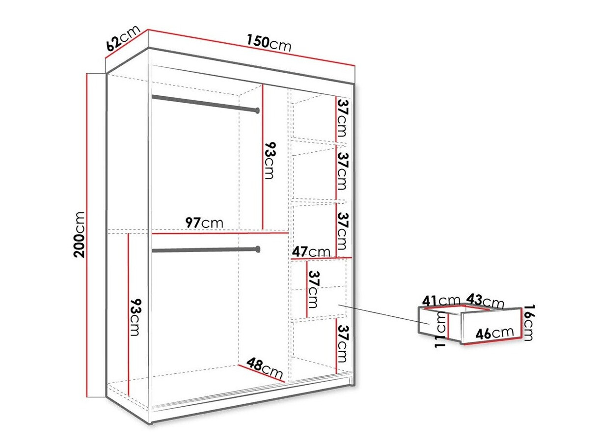 Garderobna omara Hartford 248 (Mat črna + Črni marmor)