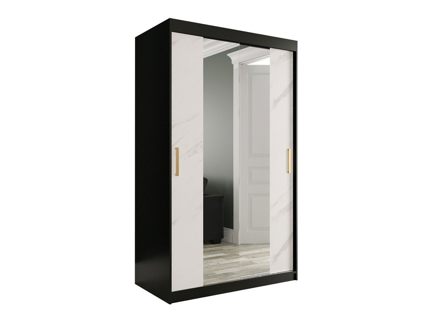 Garderobna omara Hartford 253 (Mat črna + Beli marmor)