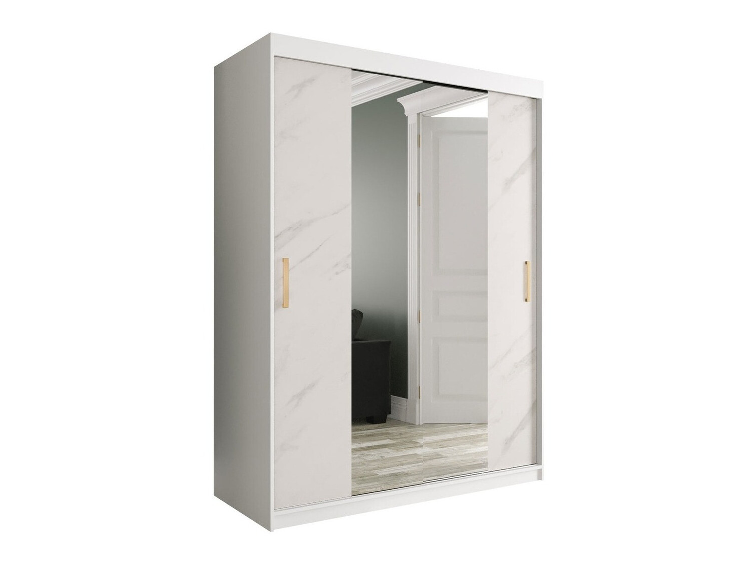 Garderobna omara Hartford 254 (Mat bela + Beli marmor)