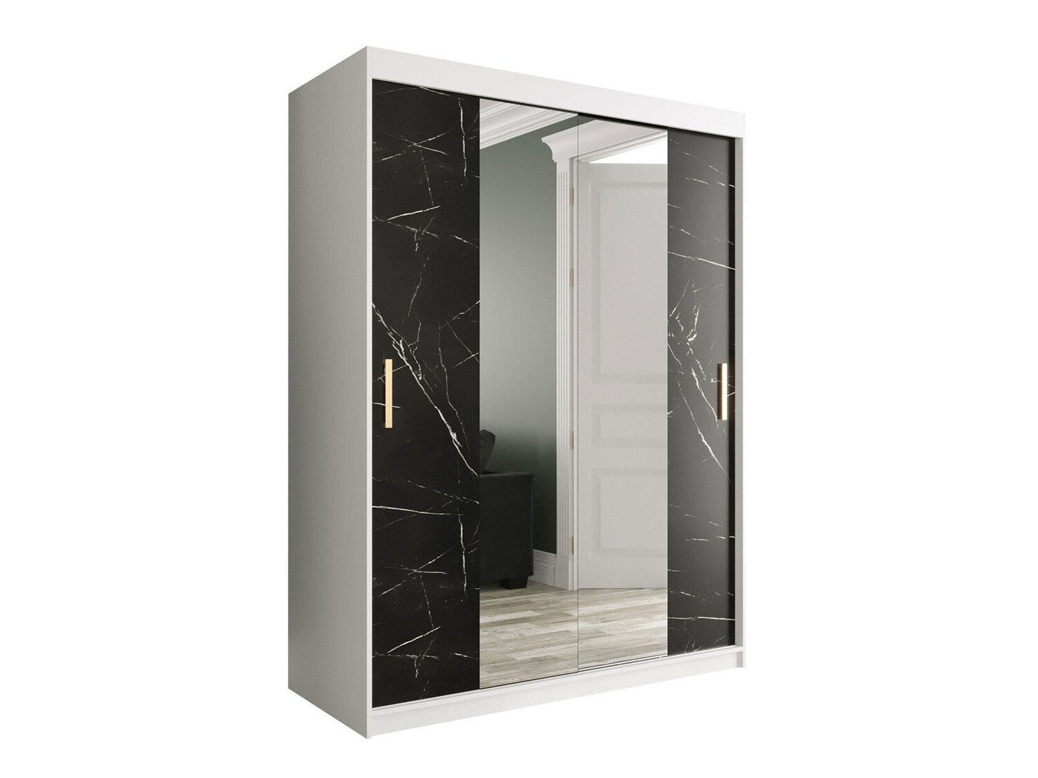 Garderobna omara Hartford 254 (Mat bela + Črni marmor)