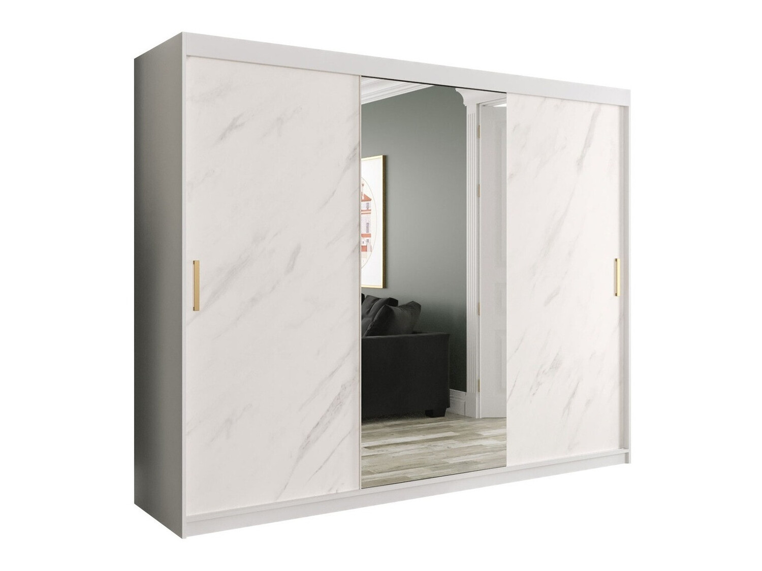 Garderobna omara Hartford 257 (Mat bela + Beli marmor)