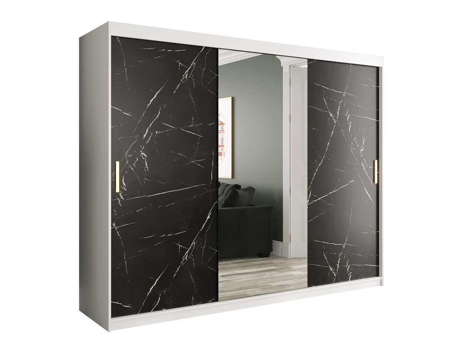 Garderobna omara Hartford 257 (Mat bela + Črni marmor)