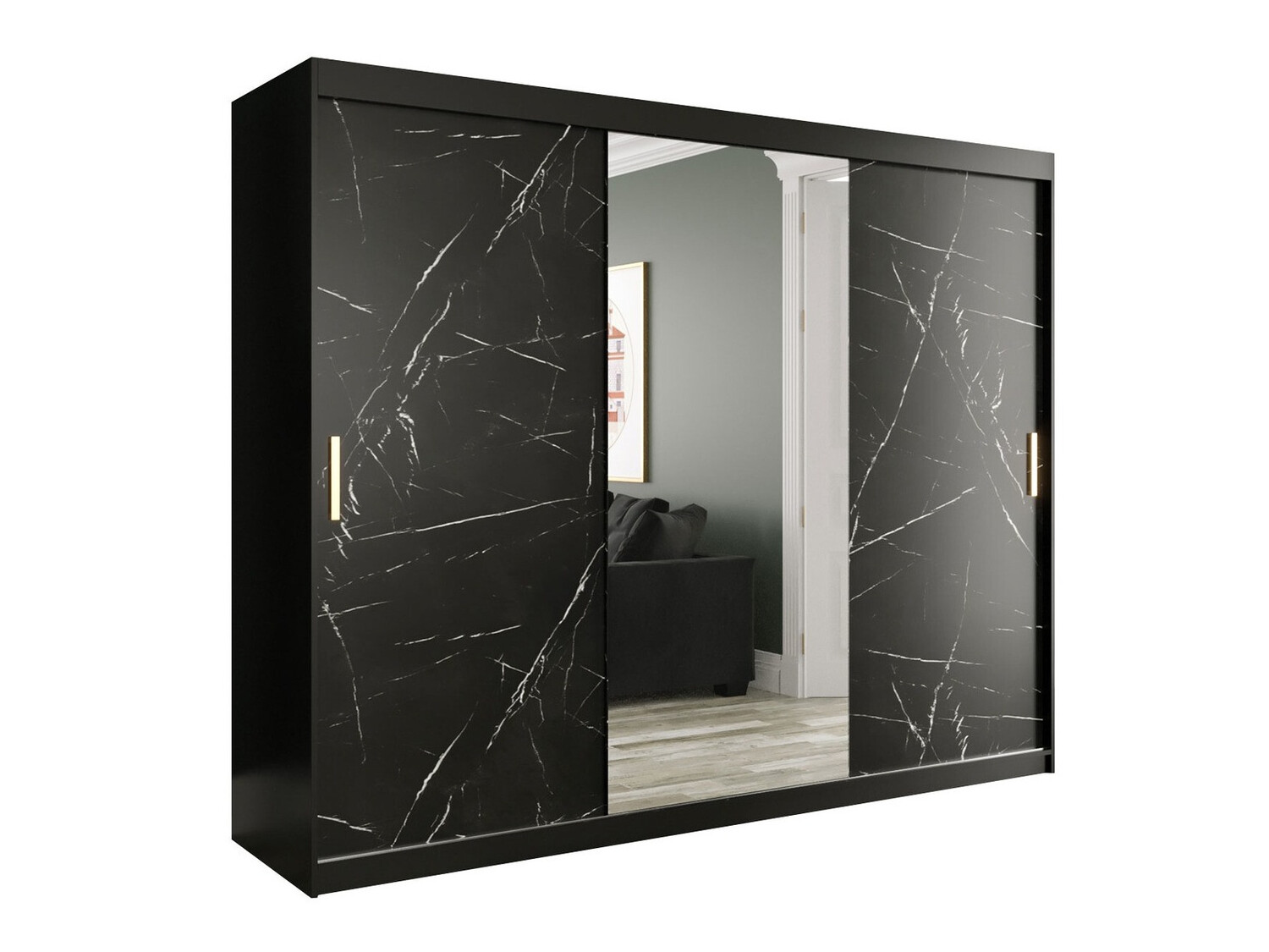 Garderobna omara Hartford 257 (Mat črna + Črni marmor)