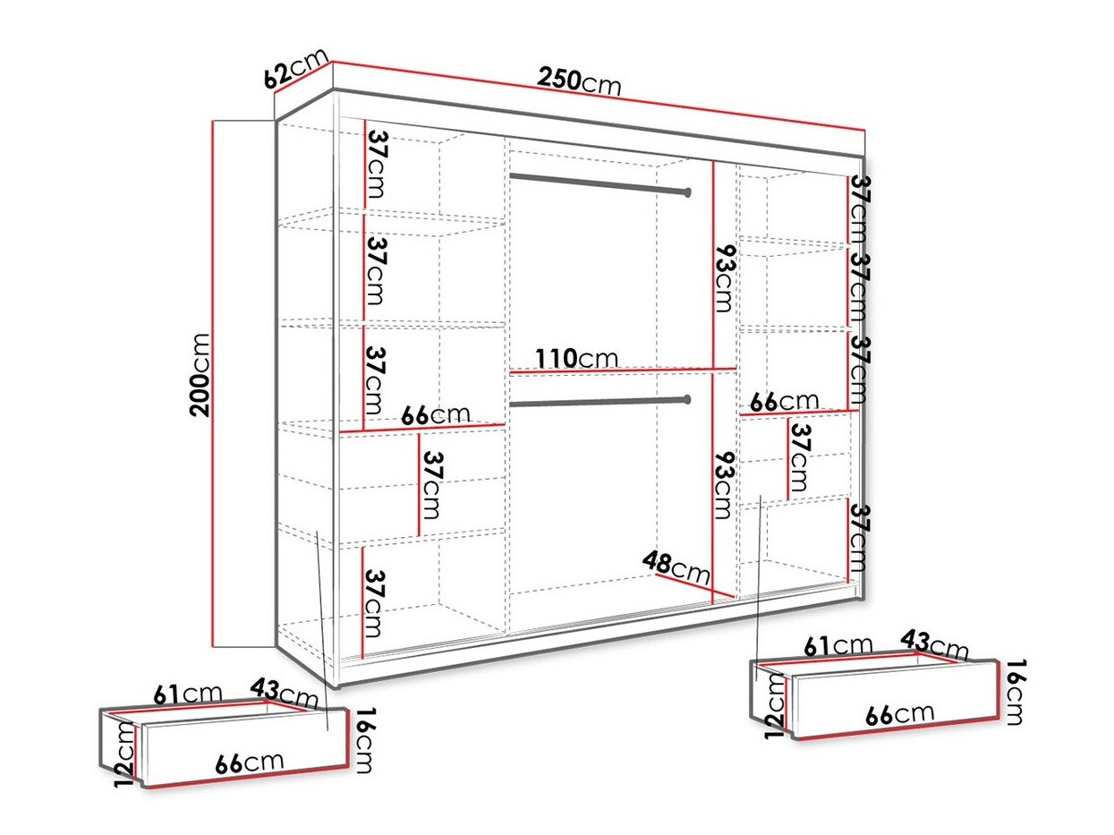 Garderobna omara Hartford 257 (Mat črna + Črni marmor)