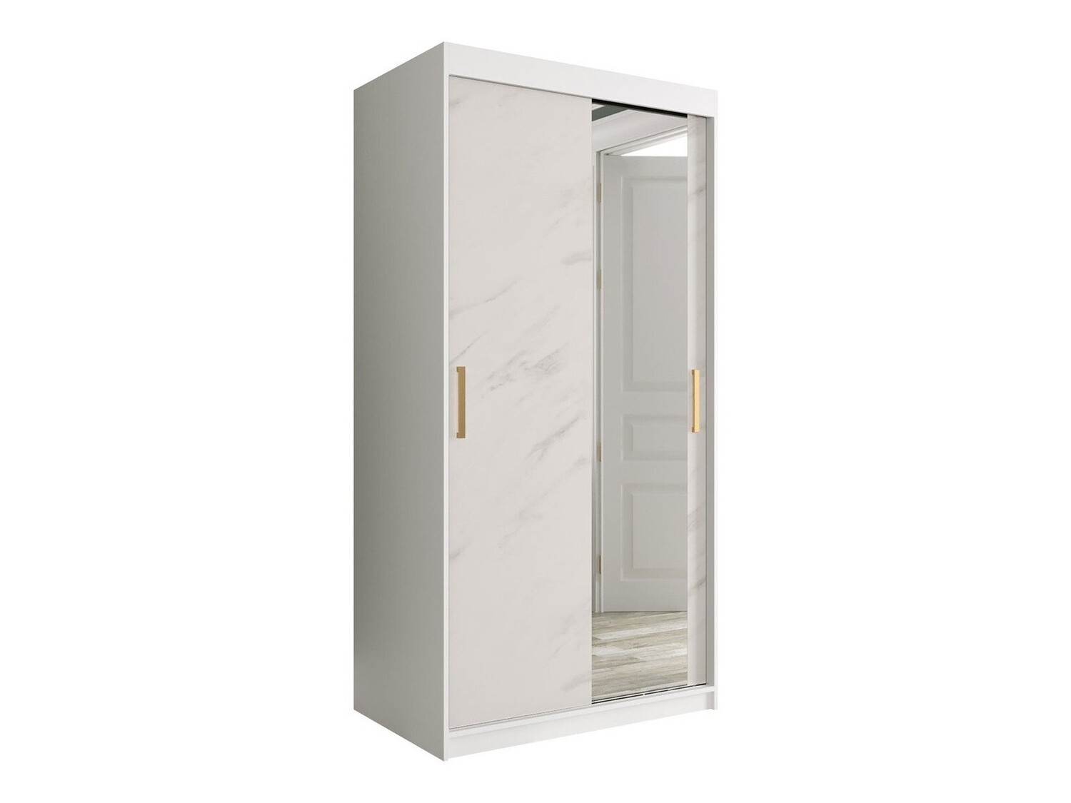 Garderobna omara Hartford 258 (Mat bela + Beli marmor)