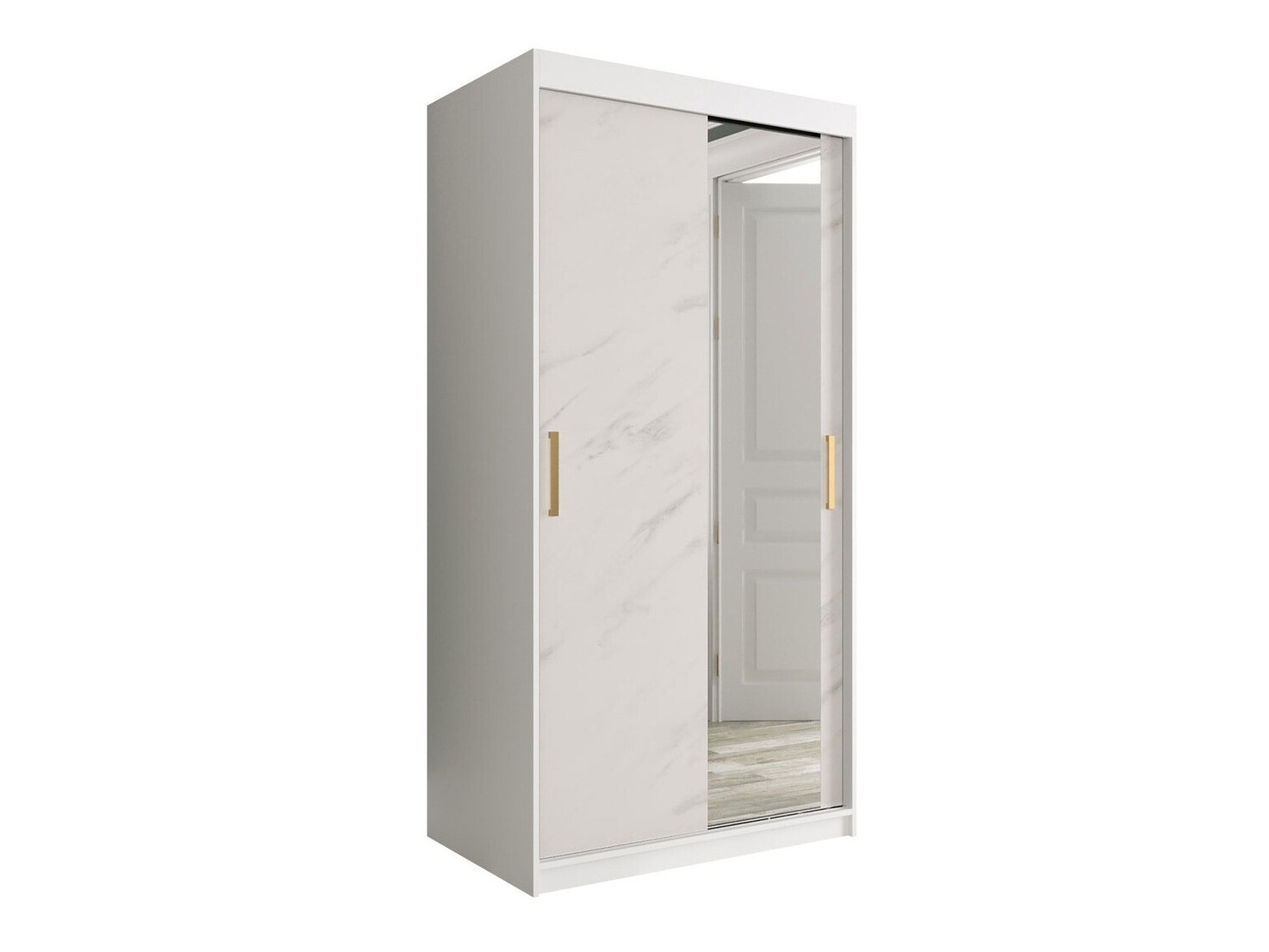 Garderobna omara Hartford 258 (Mat bela + Beli marmor)