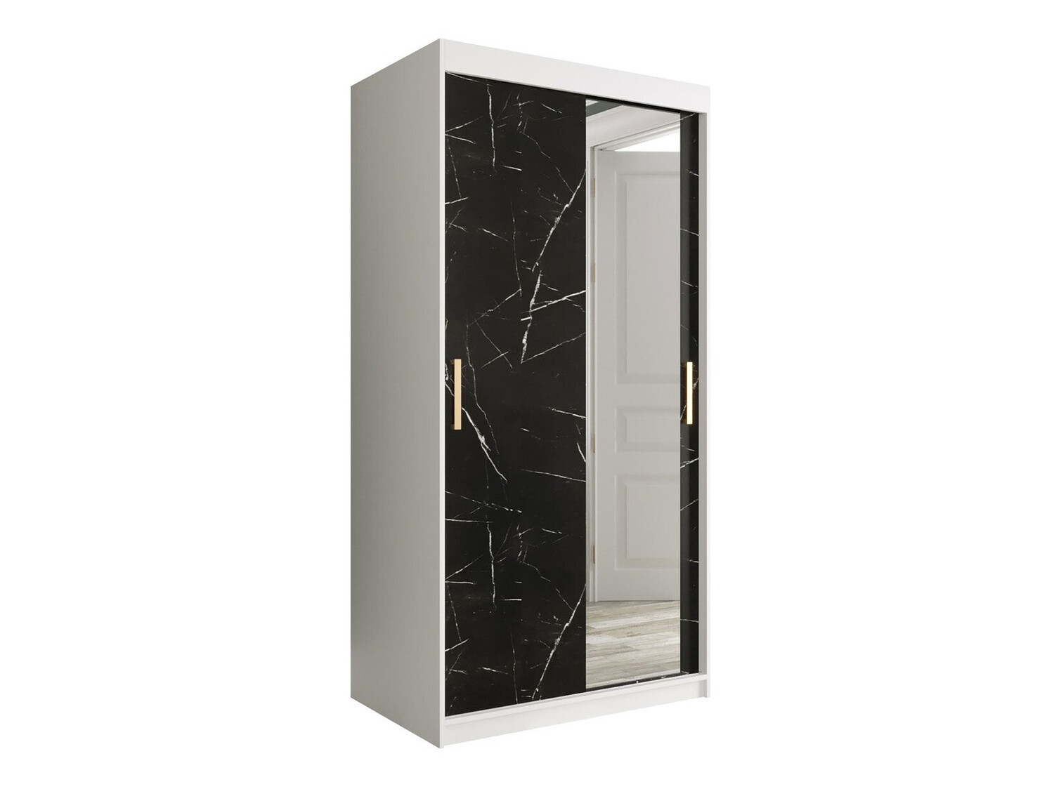Garderobna omara Hartford 258 (Mat bela + Črni marmor)