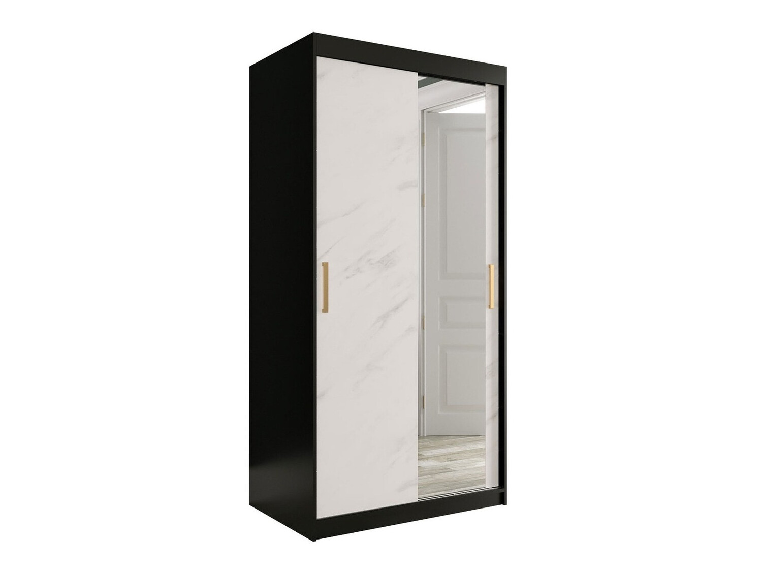 Garderobna omara Hartford 258 (Mat črna + Beli marmor)