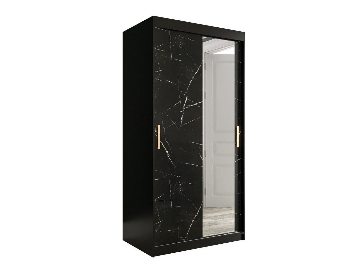 Garderobna omara Hartford 258 (Mat črna + Črni marmor)