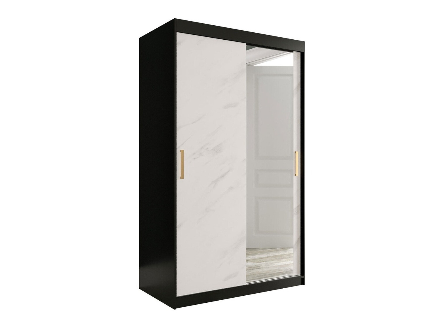 Garderobna omara Hartford 259 (Mat črna + Beli marmor)