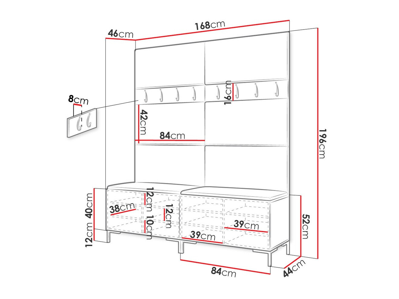 Komplet za predsobo Nomal II (Bela)