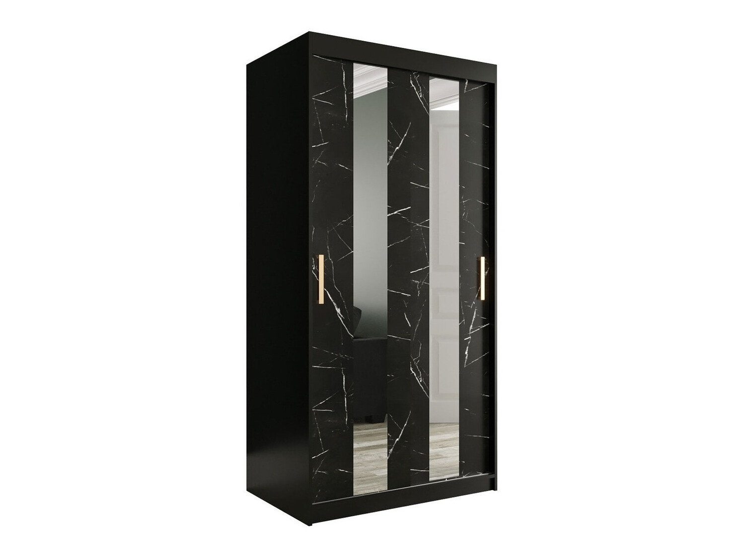Garderobna omara Hartford 240 (Mat črna + Črni marmor)