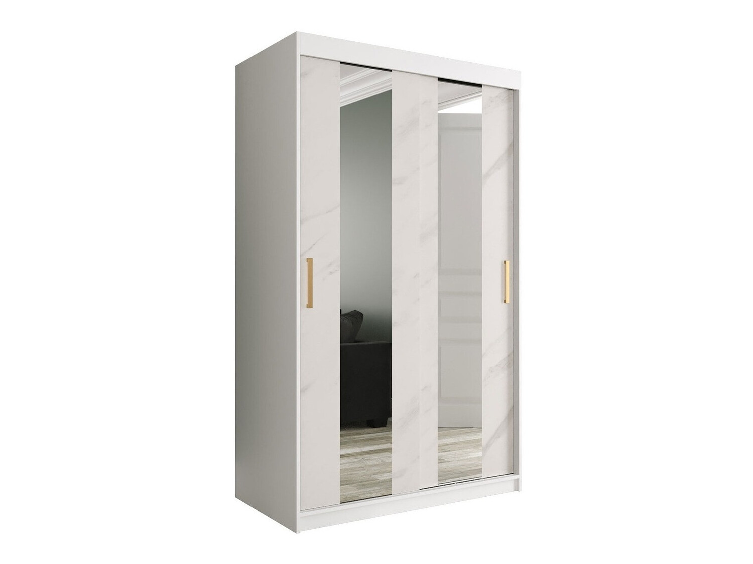 Garderobna omara Hartford 241 (Mat bela + Beli marmor)