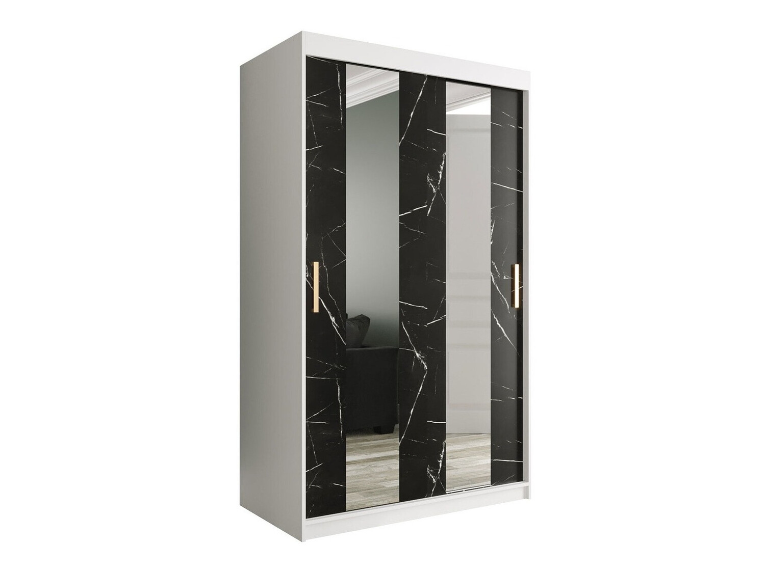 Garderobna omara Hartford 241 (Mat bela + Črni marmor)