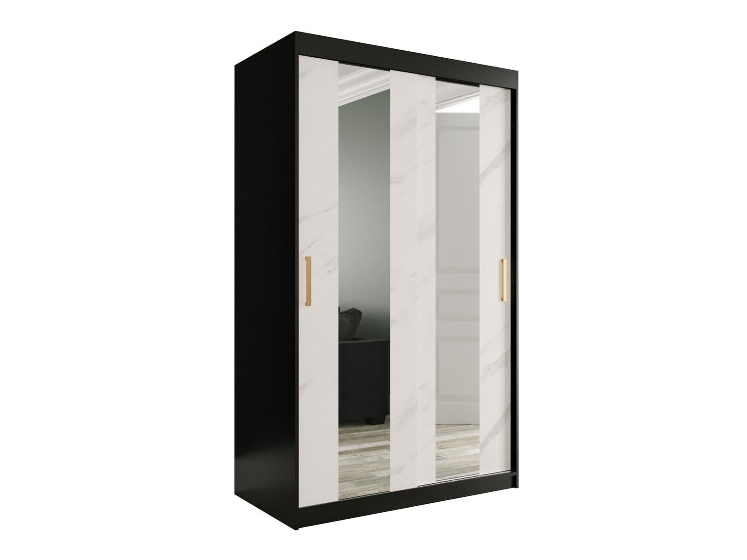 Garderobna omara Hartford 241 (Mat črna + Beli marmor)