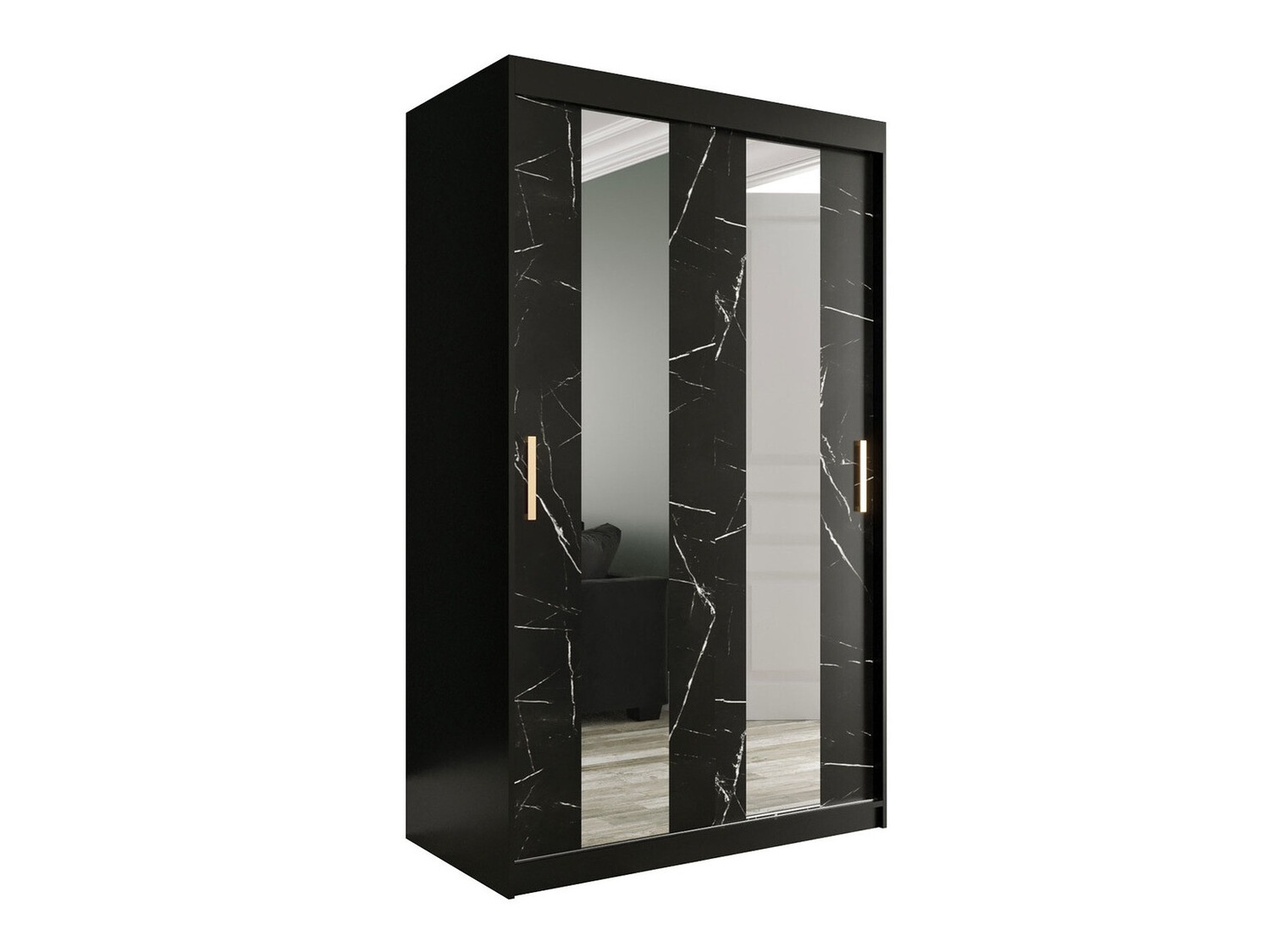 Garderobna omara Hartford 241 (Mat črna + Črni marmor)