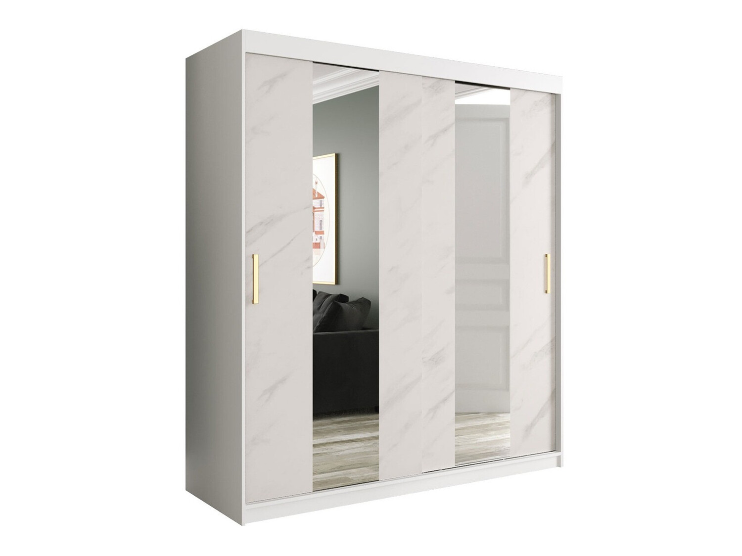 Garderobna omara Hartford 243 (Mat bela + Beli marmor)