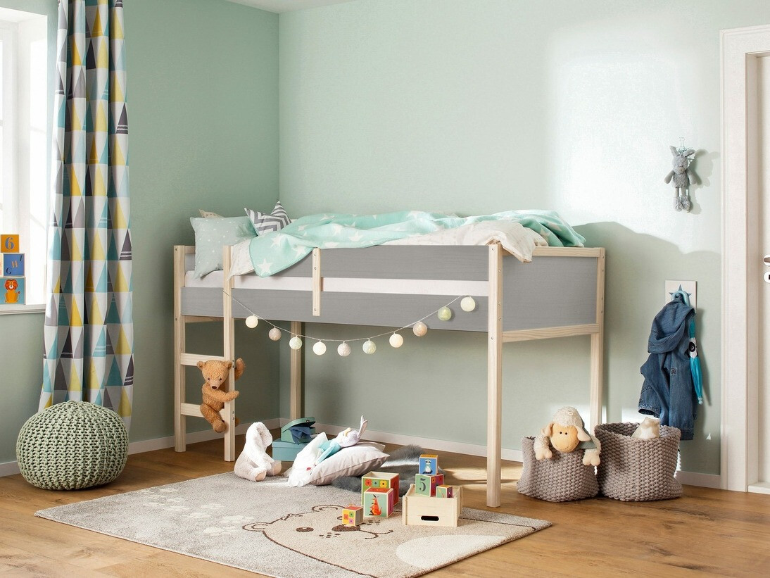 Visoka postelja Fenmele 103 (Siva + Svetel les)