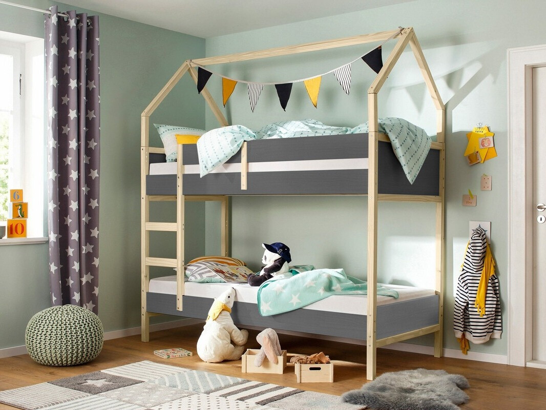 Visoka postelja Fenmele 104 (Siva + Svetel les)