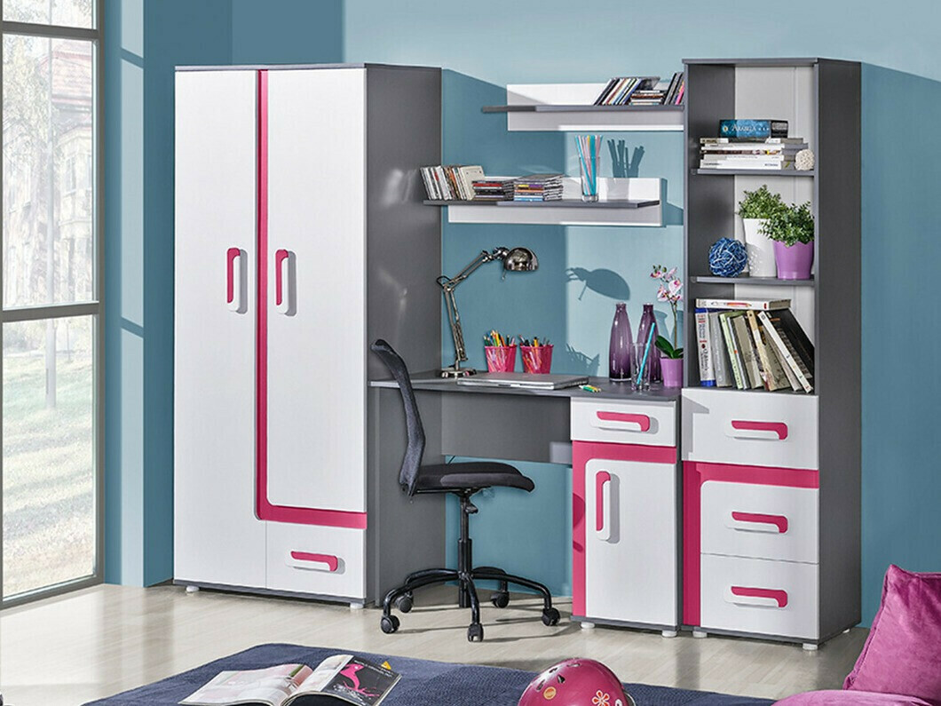 Garderobna omara Levtala 101 (Antracit + Bela + Roza)