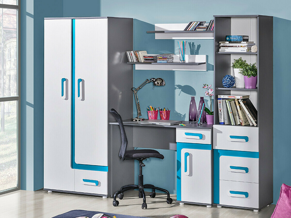 Garderobna omara Levtala 101 (Antracit + Bela + Turkizna)