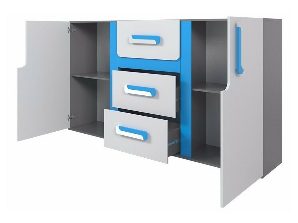 Komoda Levtala 107 (Antracit + Bela + Turkizna)