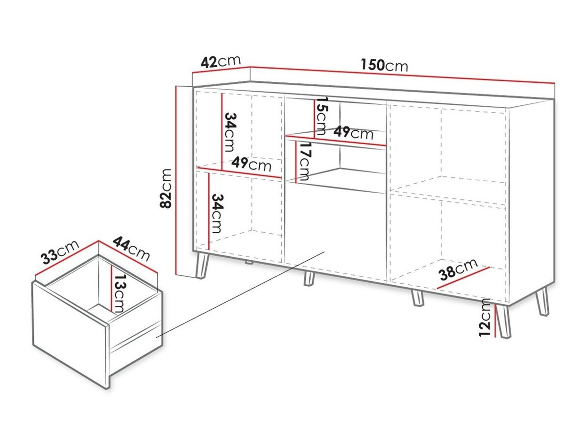 Komoda Charlotte 143 (Črna + Sijaj črna)