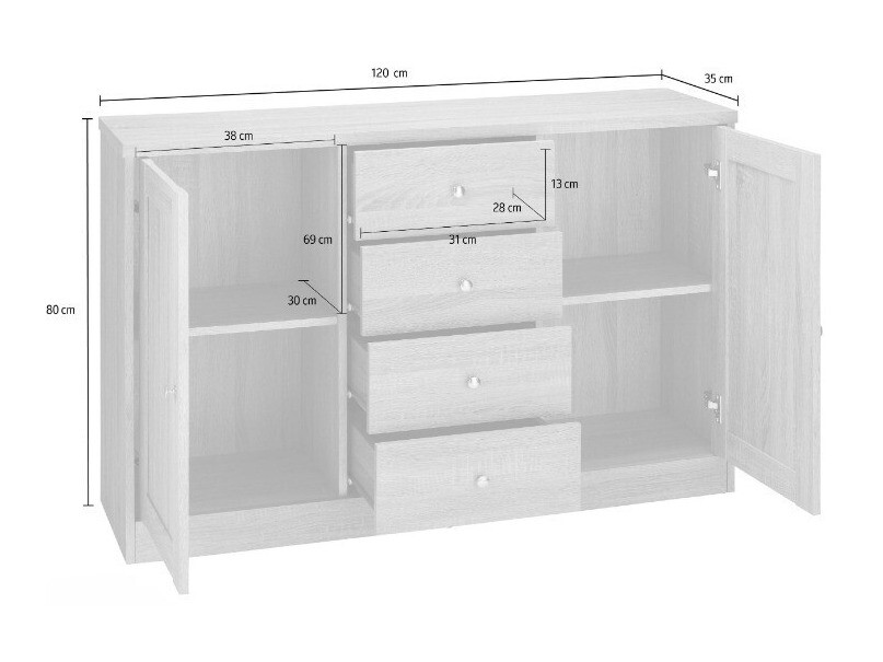 Komoda Cirtene 105 (Bela + Hrast)