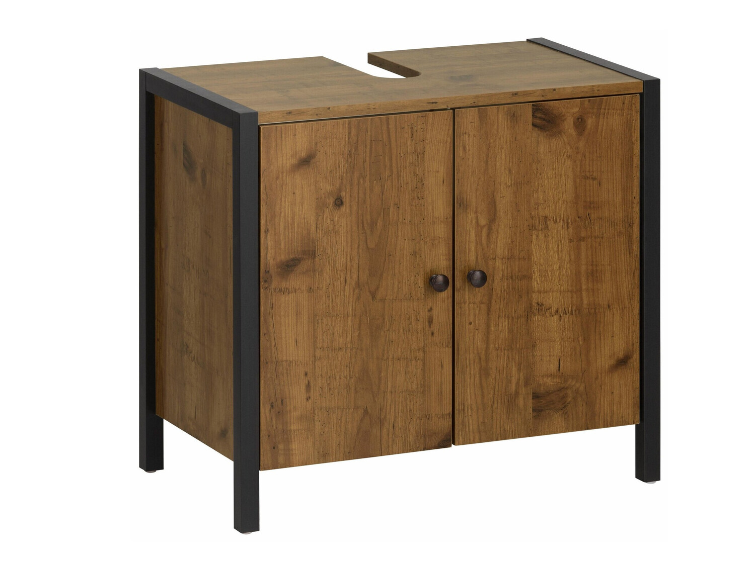 Prostostoječa kopalniška omarica za umivalnik Larnovo 113 (Temen hrast + Črna)