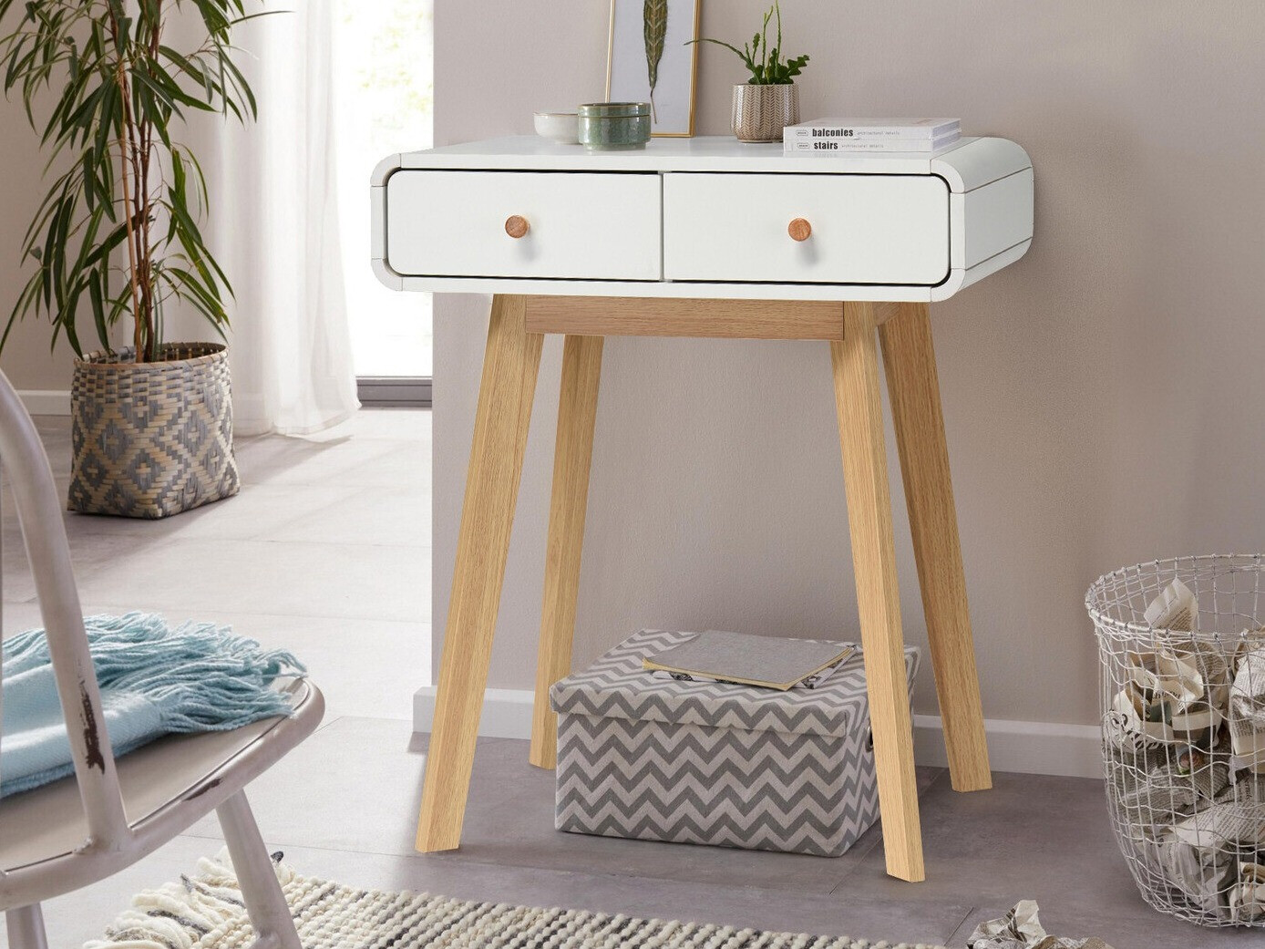 Konzolna miza Elbtena 106 (Bela + Hrast)