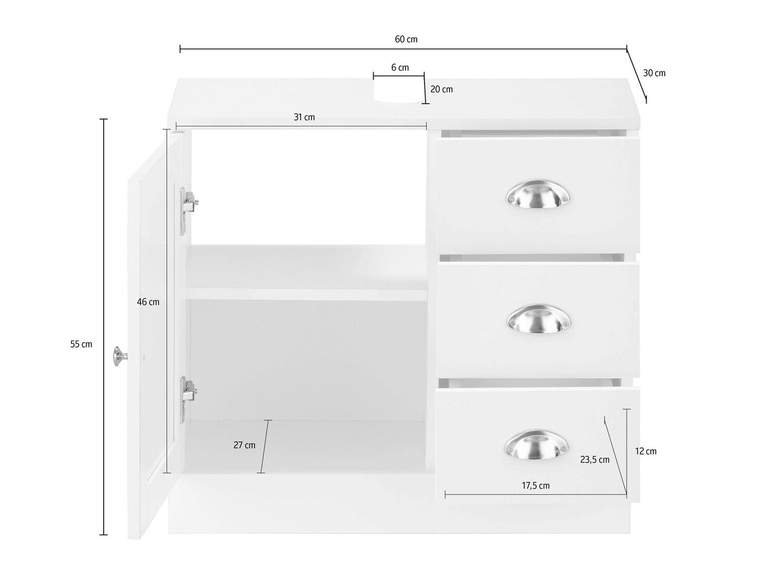 Prostostoječa kopalniška omarica za umivalnik Elmvene 105 (Bela)