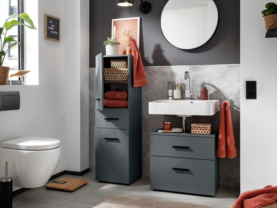 Prostostoječa kopalniška omarica za umivalnik Larlori 100 (Antracit)