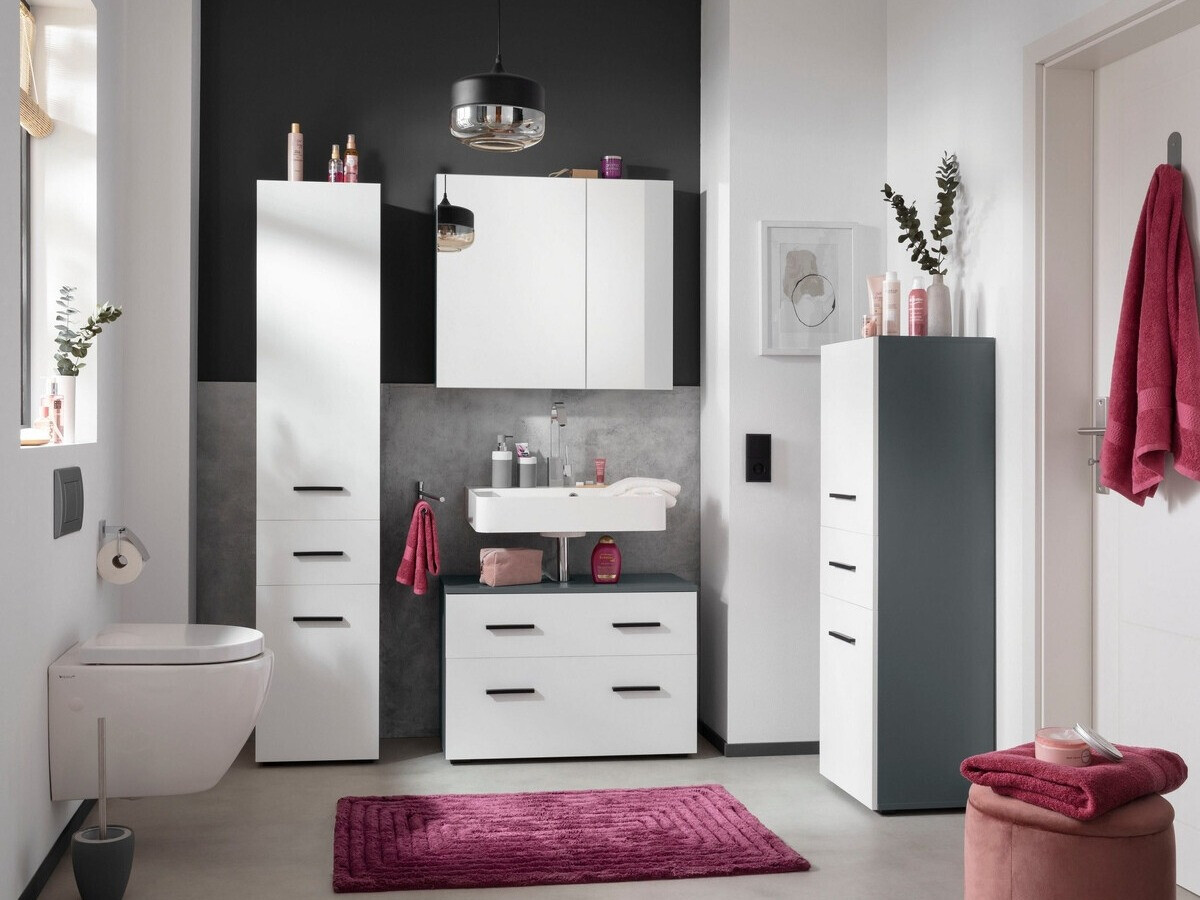 Prostostoječa kopalniška omarica za umivalnik Larlori 101 (Antracit + Bela)