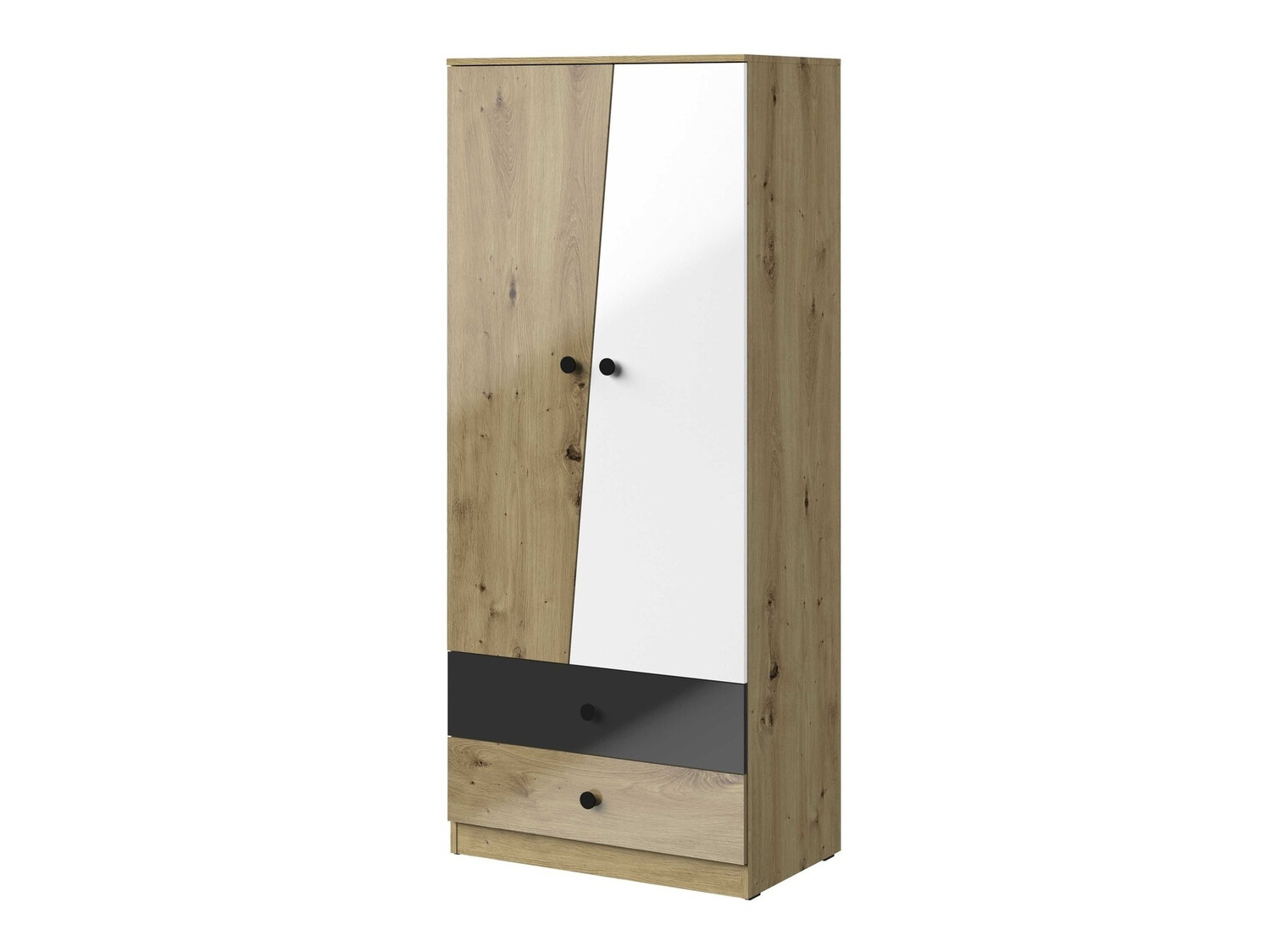 Garderobna omara Mirelbu 100 (Artisan hrast + Sijaj bela + Sijaj črna)