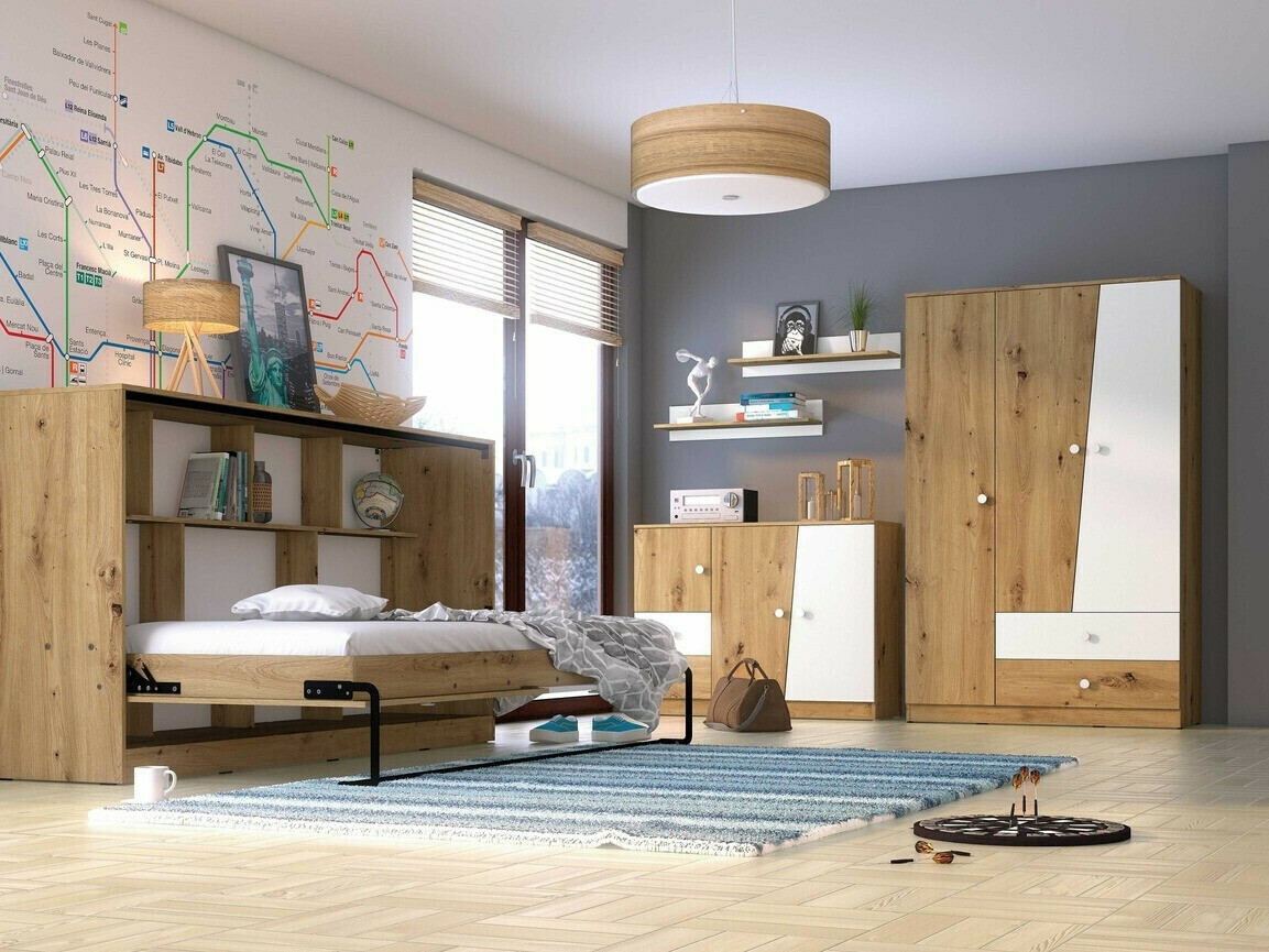 Garderobna omara Mirelbu 102 (Artisan hrast + Sijaj bela + Sijaj siva)