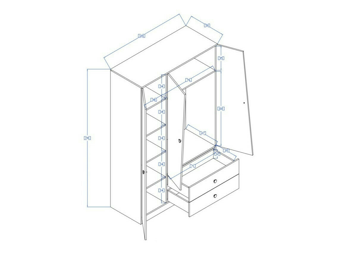 Garderobna omara Mirelbu 102 (Artisan hrast + Sijaj bela + Sijaj siva)