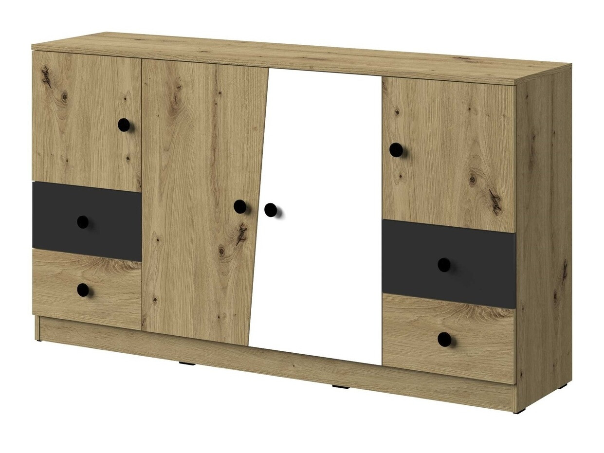 Komoda Mirelbu 105 (Artisan hrast + Bela + Črna)