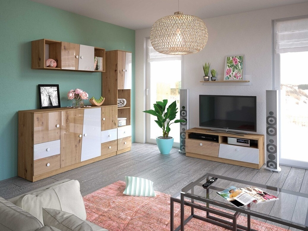 Komoda Mirelbu 105 (Artisan hrast + Bela + Črna)